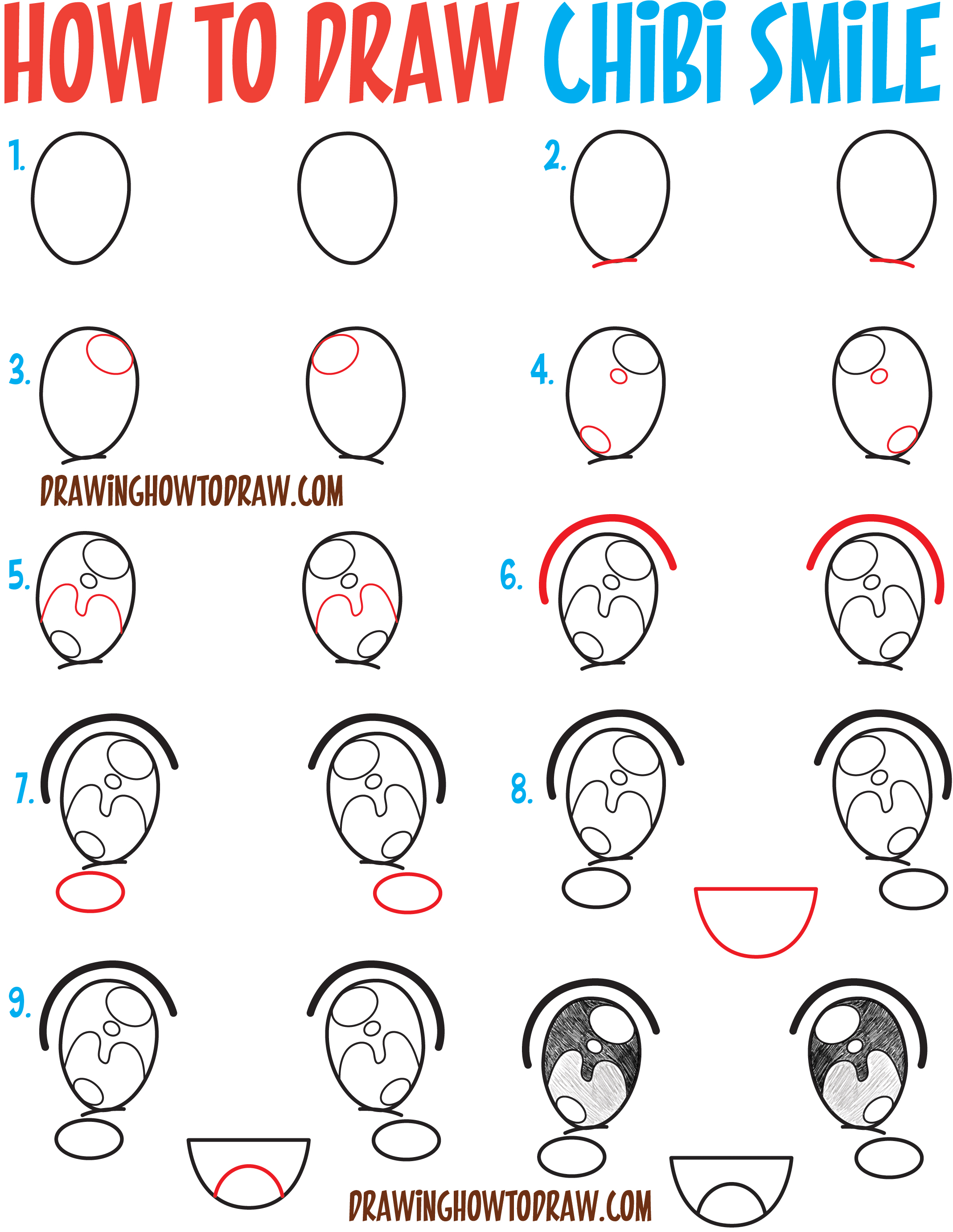 How to Draw Happy / Smiling / Laughing Chibi Expressions and Emotions – Easy  Steps Drawing Tutorial for Beginners | How to Draw Step by Step Drawing  Tutorials