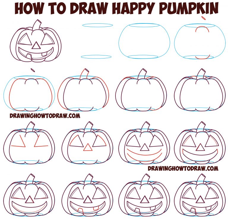 Huge Guide to Drawing Cartoon Pumpkin Faces / Jack O’Lantern Faces ...