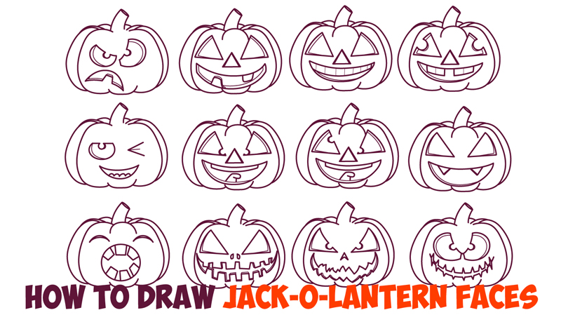 Huge Guide To Drawing Cartoon Pumpkin Faces Jack O Lantern Faces 