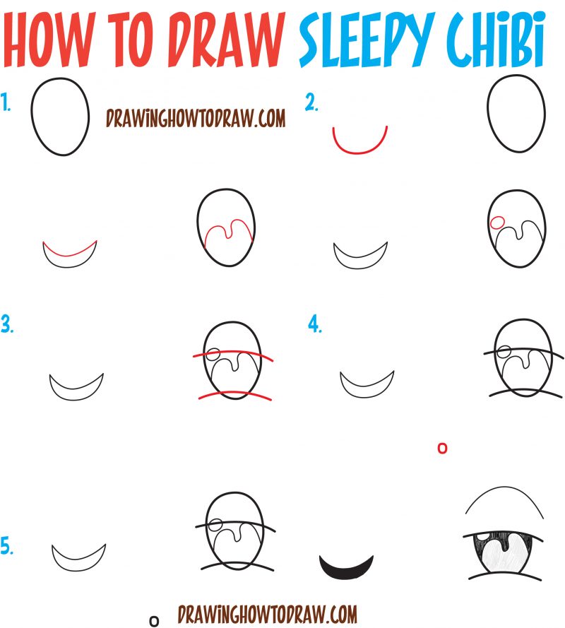 How to Draw Tired / Sleepy / Exhausted Chibi Expressions – Easy Step by ...