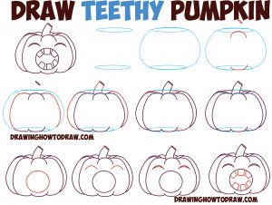 Huge Guide to Drawing Cartoon Pumpkin Faces / Jack O’Lantern Faces ...