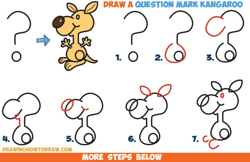 How to Draw a Cartoon Kangaroo from a Question Mark Shape – Easy Step ...