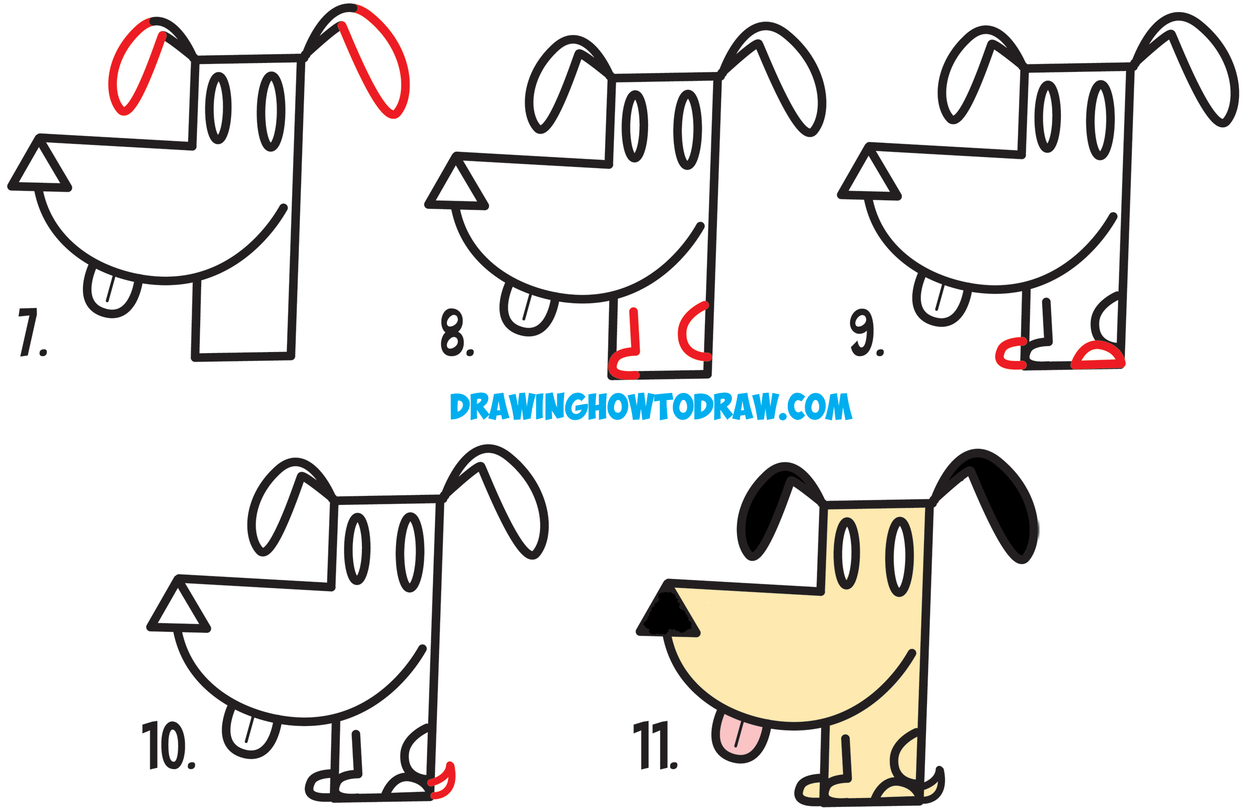 How to Draw a Cartoon Dog from an Arrow Shape Easy Step by Step