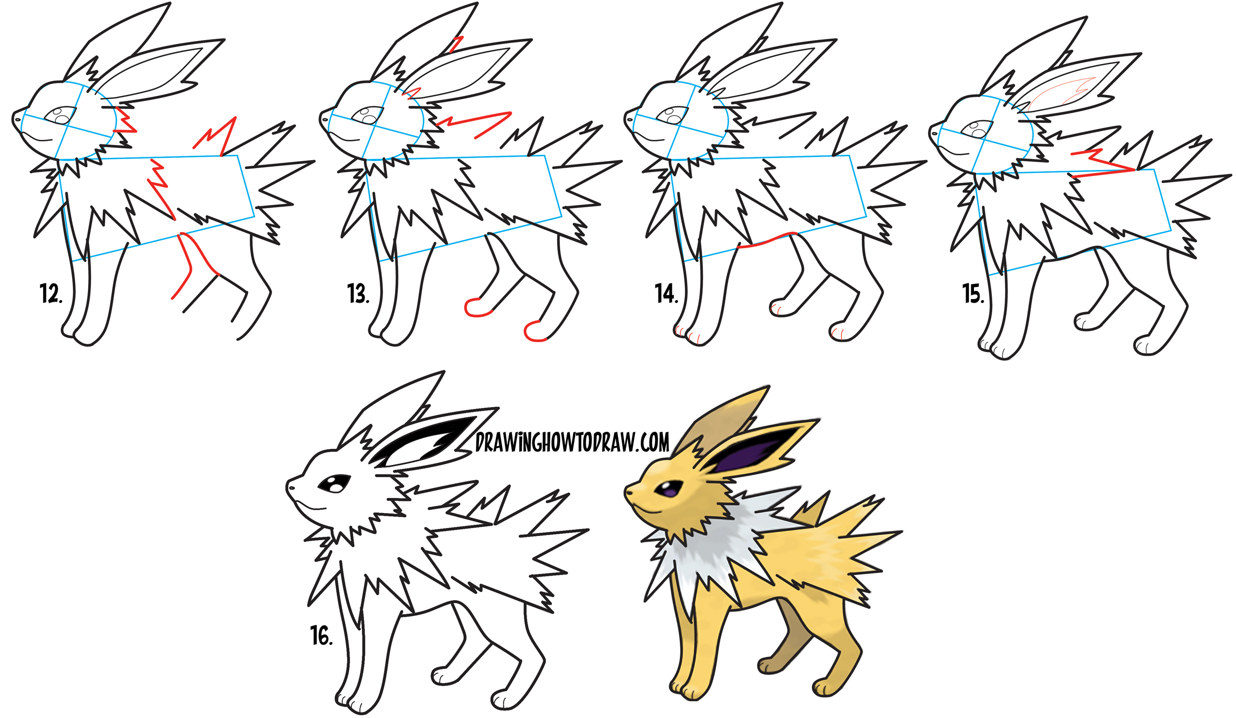 How to Draw Jolteon from Pokemon in Easy Step by Step Drawing Tutorial