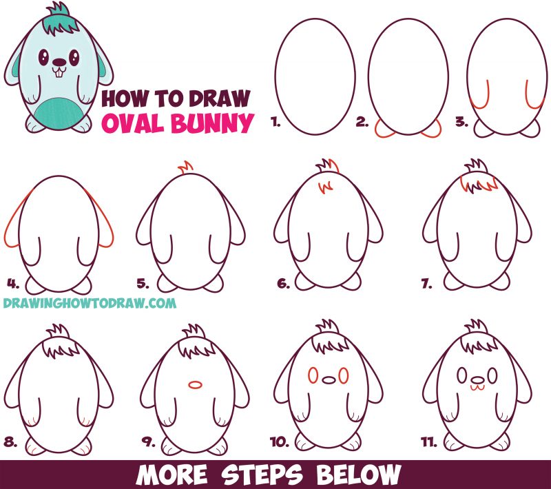 How to Draw a Cute Cartoon Bunny Rabbit from an Oval - Easy Step by