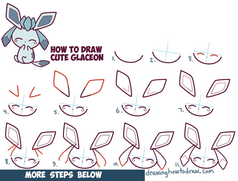 How to Draw Cute Kawaii Chibi Glaceon from Pokemon in Easy Step by Step ...