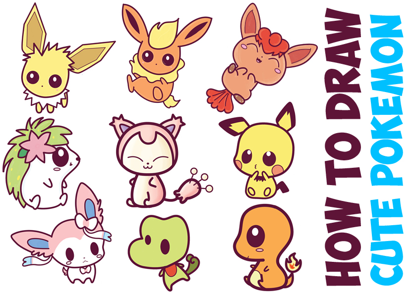 How To Draw Cute Pokemon Characters Kawaii Chibi Style In Easy Step By Step Drawing Tutorial For Kids And Beginners How To Draw Step By Step Drawing Tutorials