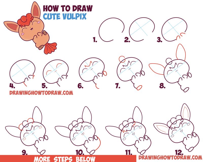 How to Draw a Cute Kawaii Chibi Vulpix from Pokemon in Easy Step by ...