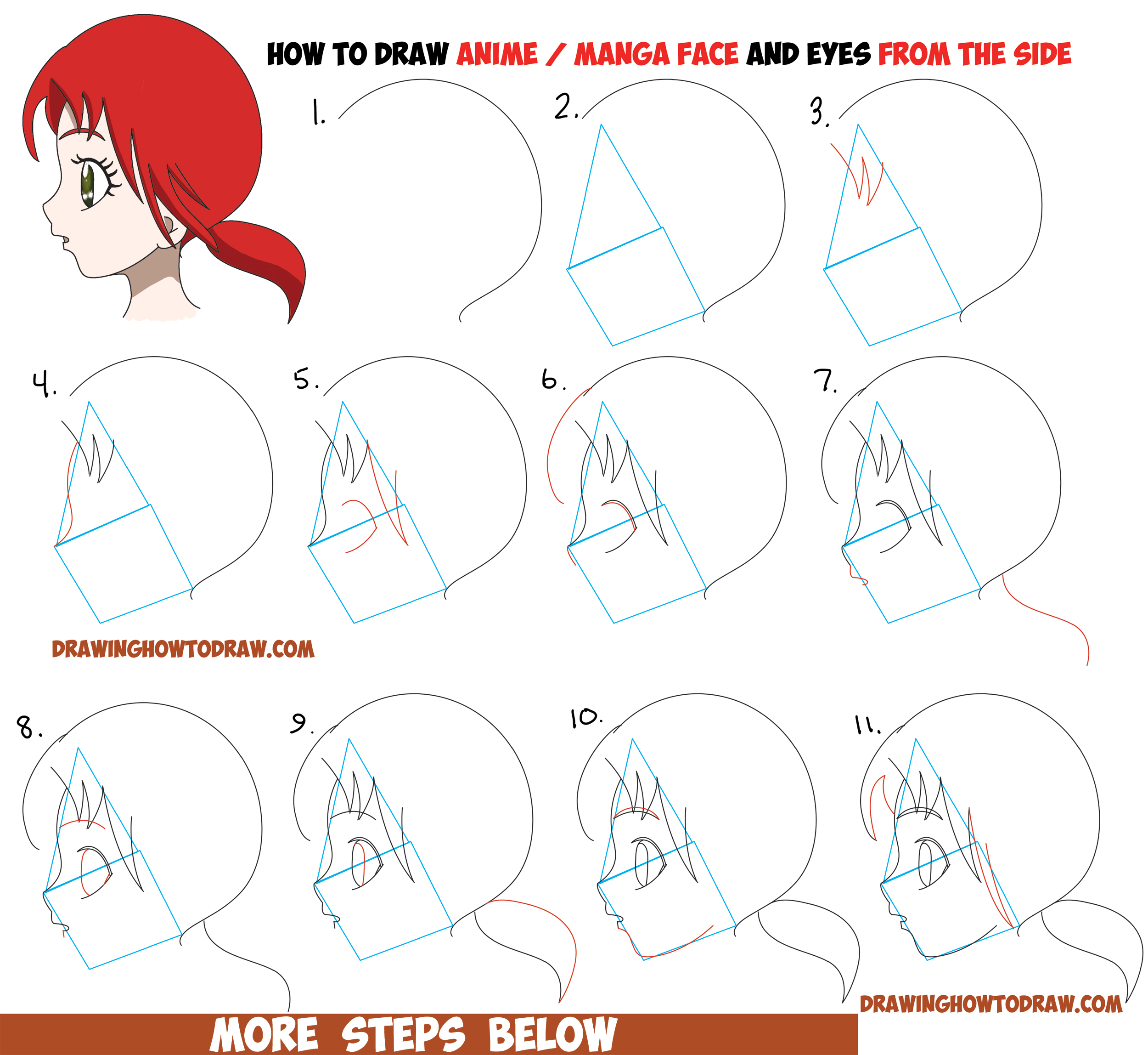 How To Draw An Anime Manga Face And Eyes From The Side In Profile View Easy Step By Step 