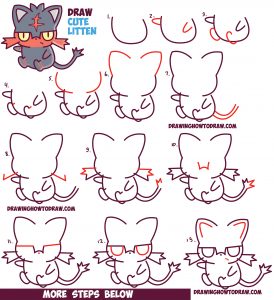 How to Draw Cute Litten Evolution from Pokemon Sun and Moon (Kawaii ...