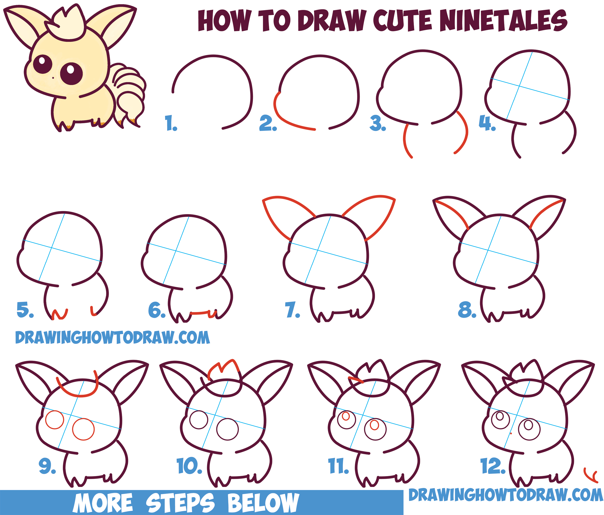 How To Draw Cute Kawaii Chibi Ninetales From Pokemon In Easy Step By Step Drawing Tutorial For Beginners How To Draw Step By Step Drawing Tutorials