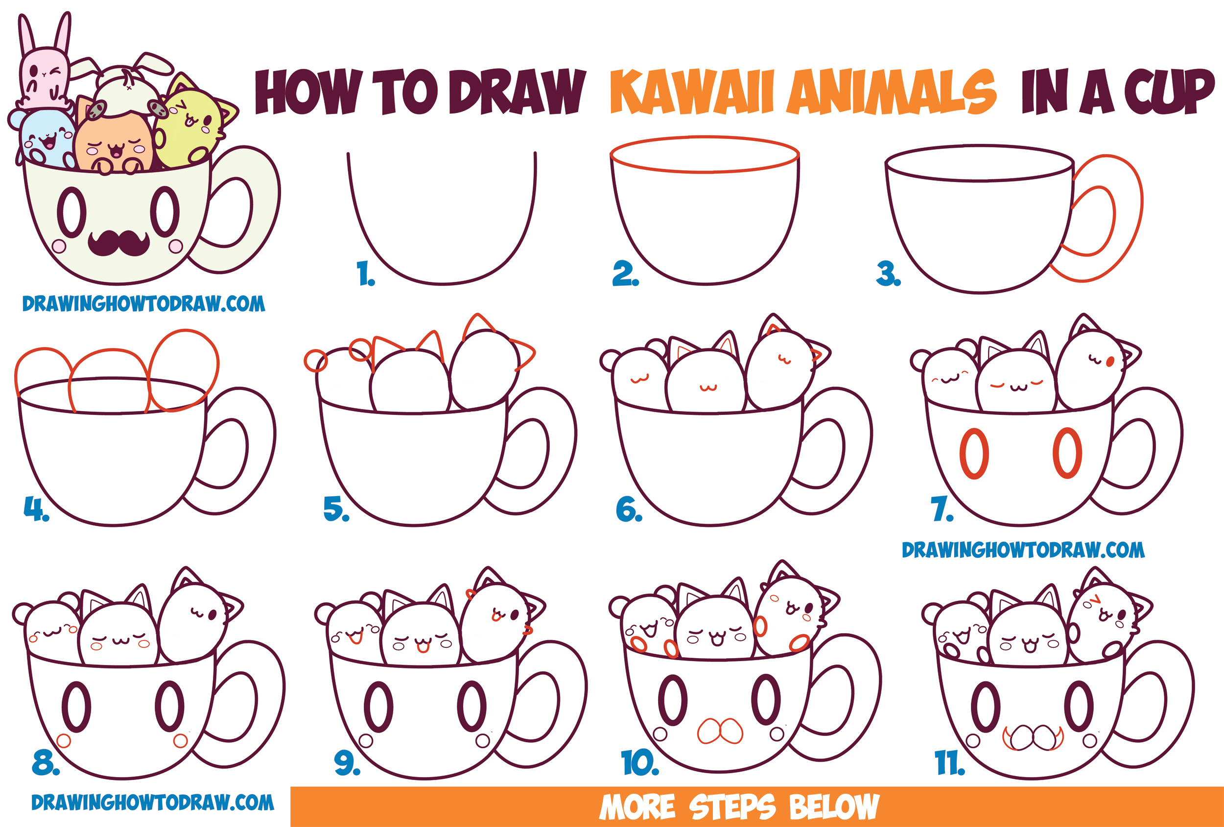 How to Draw Cute Kawaii Animals and Characters in a Coffee Cup ...