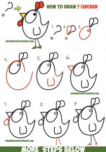 How to Draw a Cartoon Chicken / Rooster from ? and ! Shapes – Easy Step ...