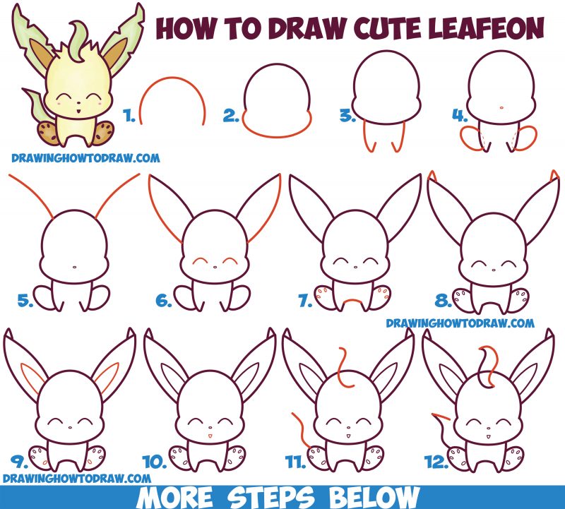 How to Draw Cute Kawaii Chibi Leafeon from Pokemon Easy Step by Step ...
