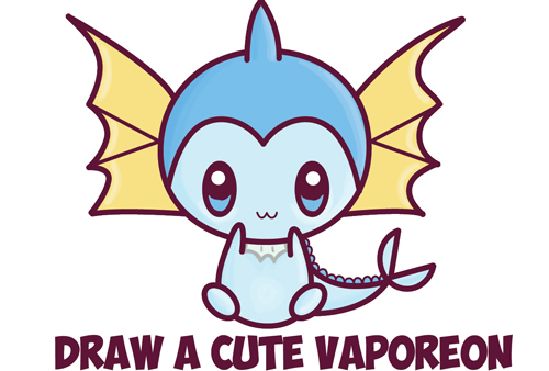 How to Draw Cute Kawaii Chibi Vaporeon from Pokemon Easy Step by ...