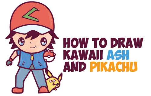 How to Draw Cute Kawaii Chibi Ash and Pikachu from Pokemon Easy Step by Step Drawing Tutorial for Kids and Beginners