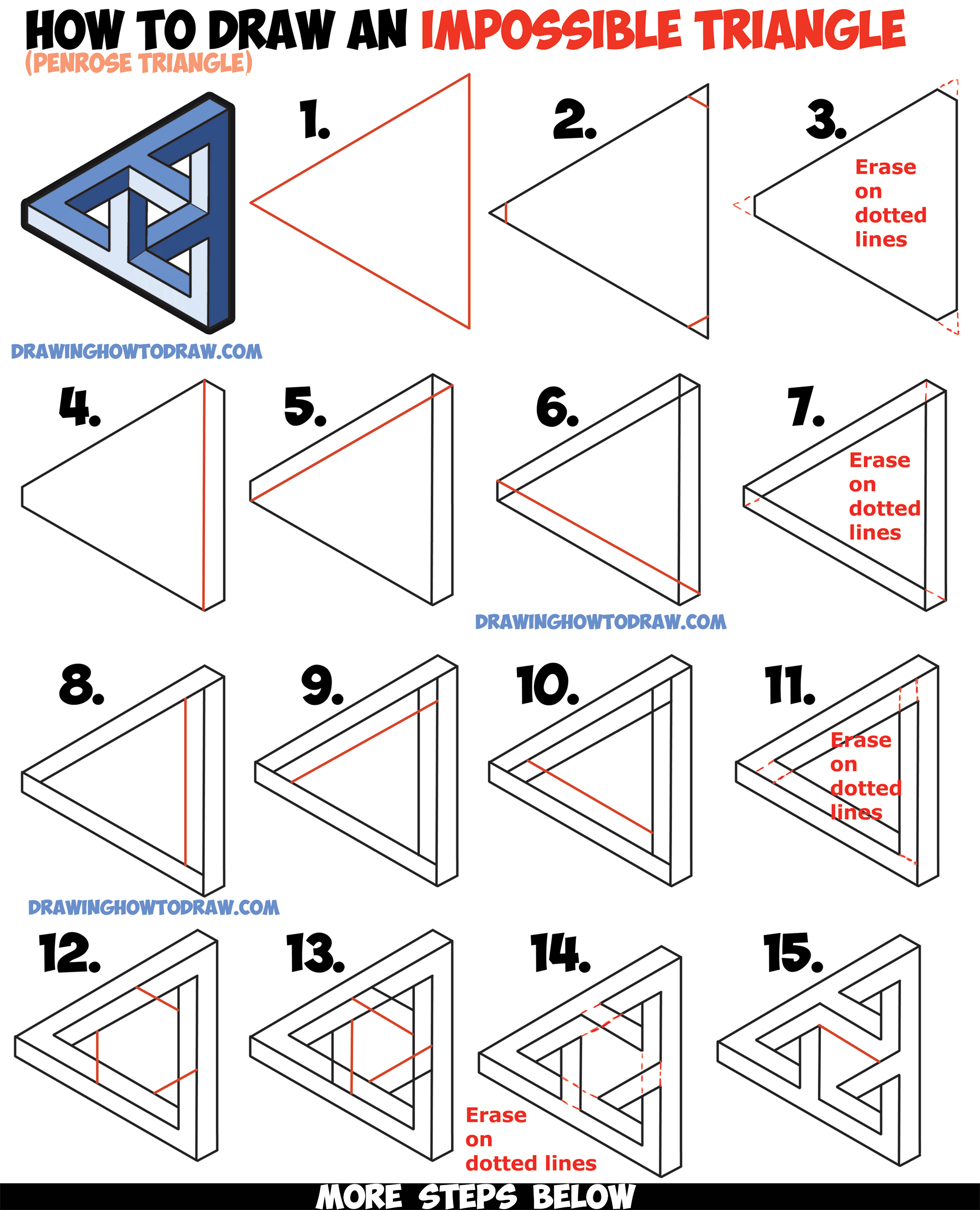 How to Draw an Impossible Triangle (Penrose Triangle) That Looks Woven ...
