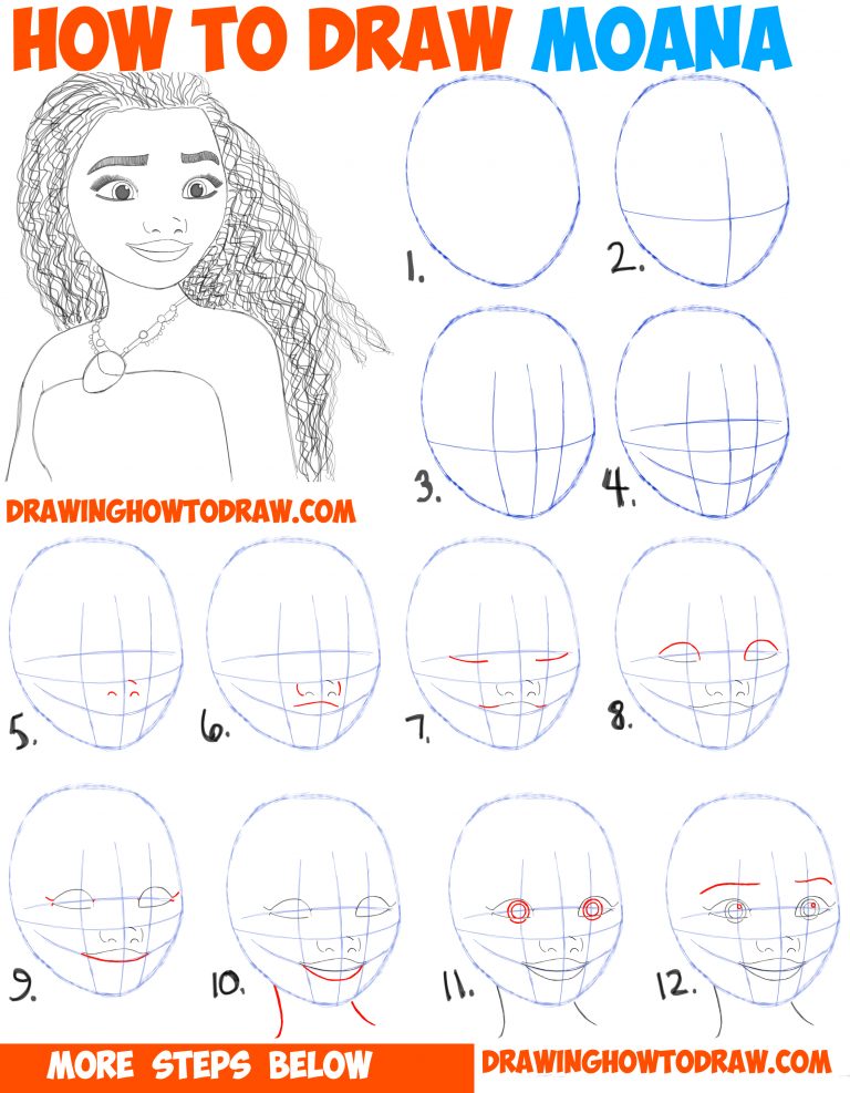 How to Draw Moana Easy Step by Step Drawing Tutorial for Kids and ...