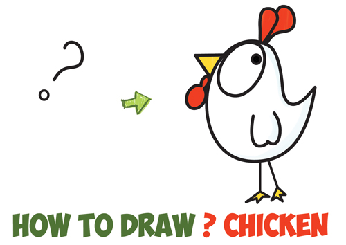 How to Draw a Cartoon Chicken / Rooster from ? and ! Shapes - Easy Step ...