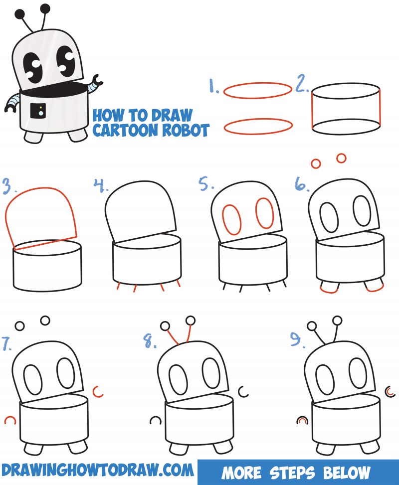 How to Draw a Cute Cartoon Robot Easy Step by Step Drawing Tutorial for ...