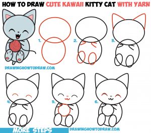 How to Draw Cute Kawaii Kitten / Cat Playing with Yarn from Number 8 ...