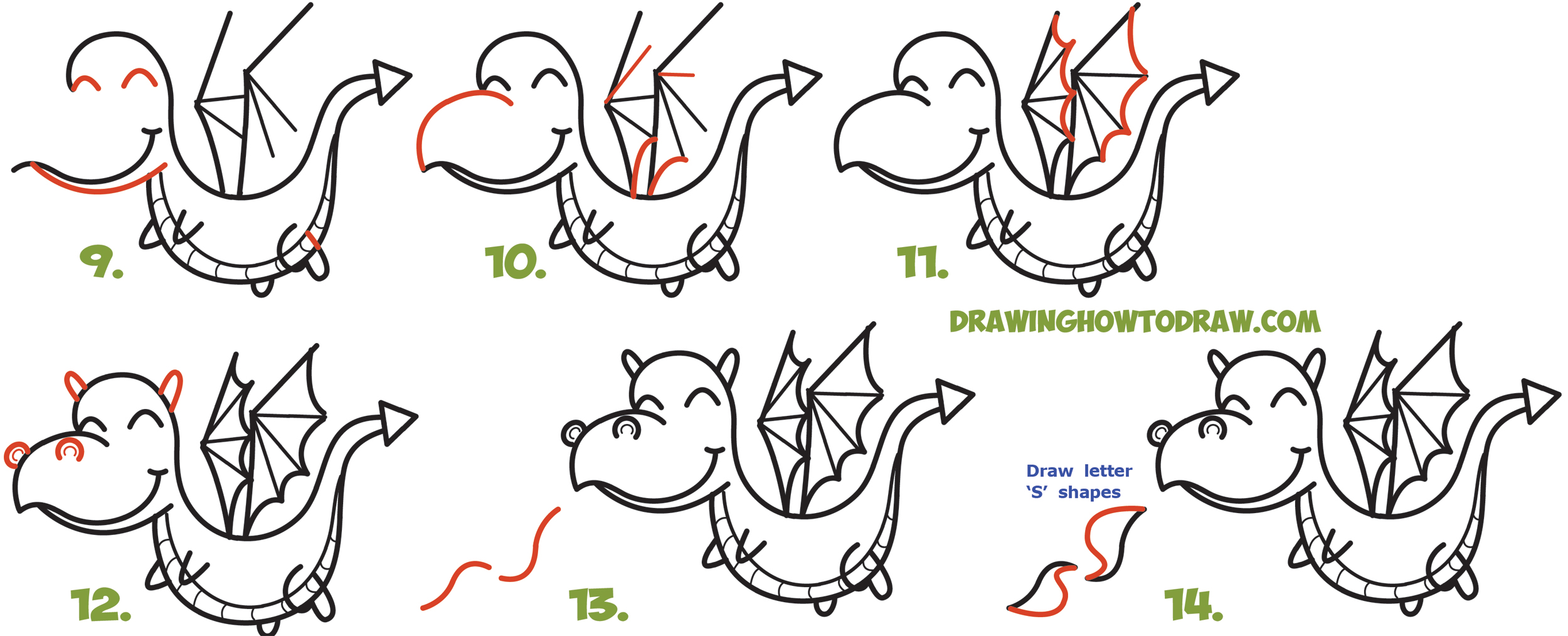 How To Draw A Cute Kawaii Chibi Dragon Shooting Fire With Easy