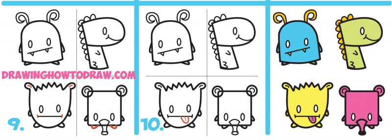 How to Draw Cute Cartoon Monsters from Simple Shapes, Letters and ...