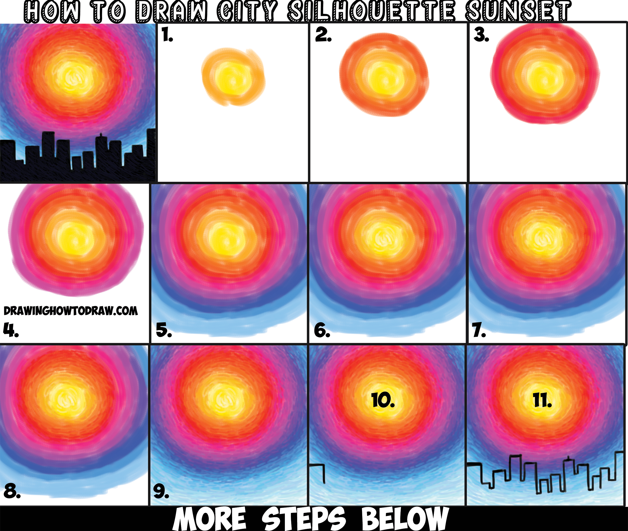 with pencils for draw to how beginners How Black to Paint with Silhouette Draw or Sunset City