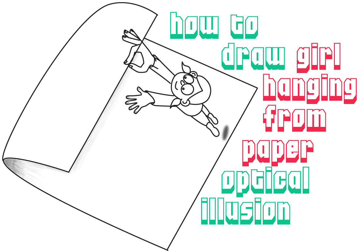 How to Draw a Cartoon Character Hanging Onto Edge of Curled Paper Optical Illusion - Easy Step by Step Drawing Tutorial for Kids
