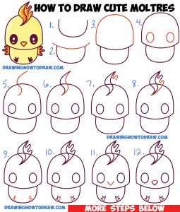 How to Draw Cute / Kawaii / Chibi Moltres from Pokemon in Easy Step by ...