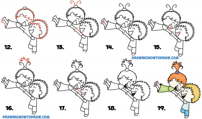 How to Draw a Cute Kawaii Chibi Couple in Love Spinning Each Other