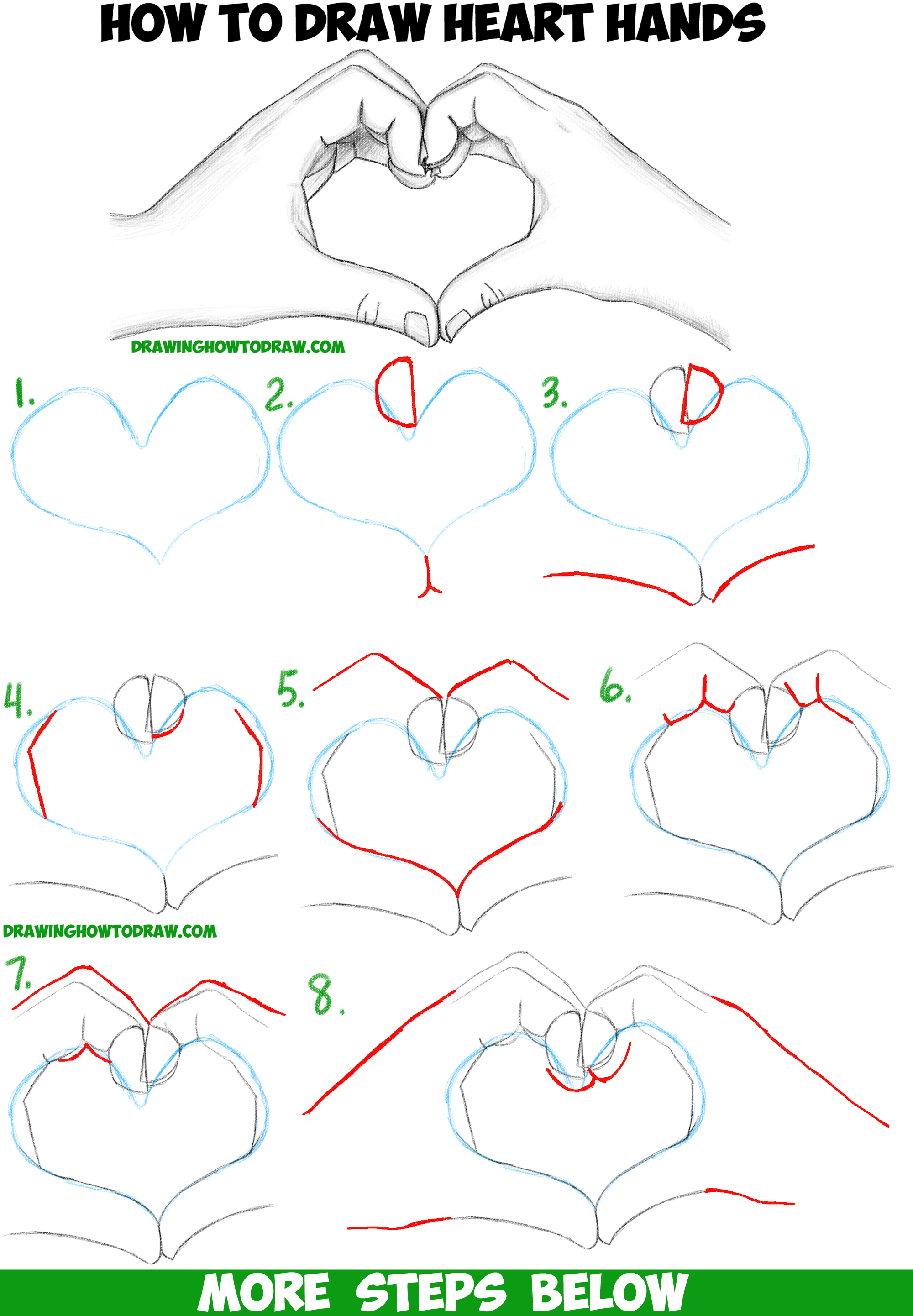 How to Draw Heart Hands in Easy to Follow Step by Step ...
