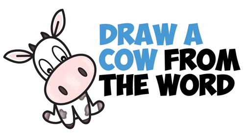 How to Draw a Cute Cartoon Kawaii / Chibi Cow Word Toon Easy Step by Step Drawing Tutorial for Kids