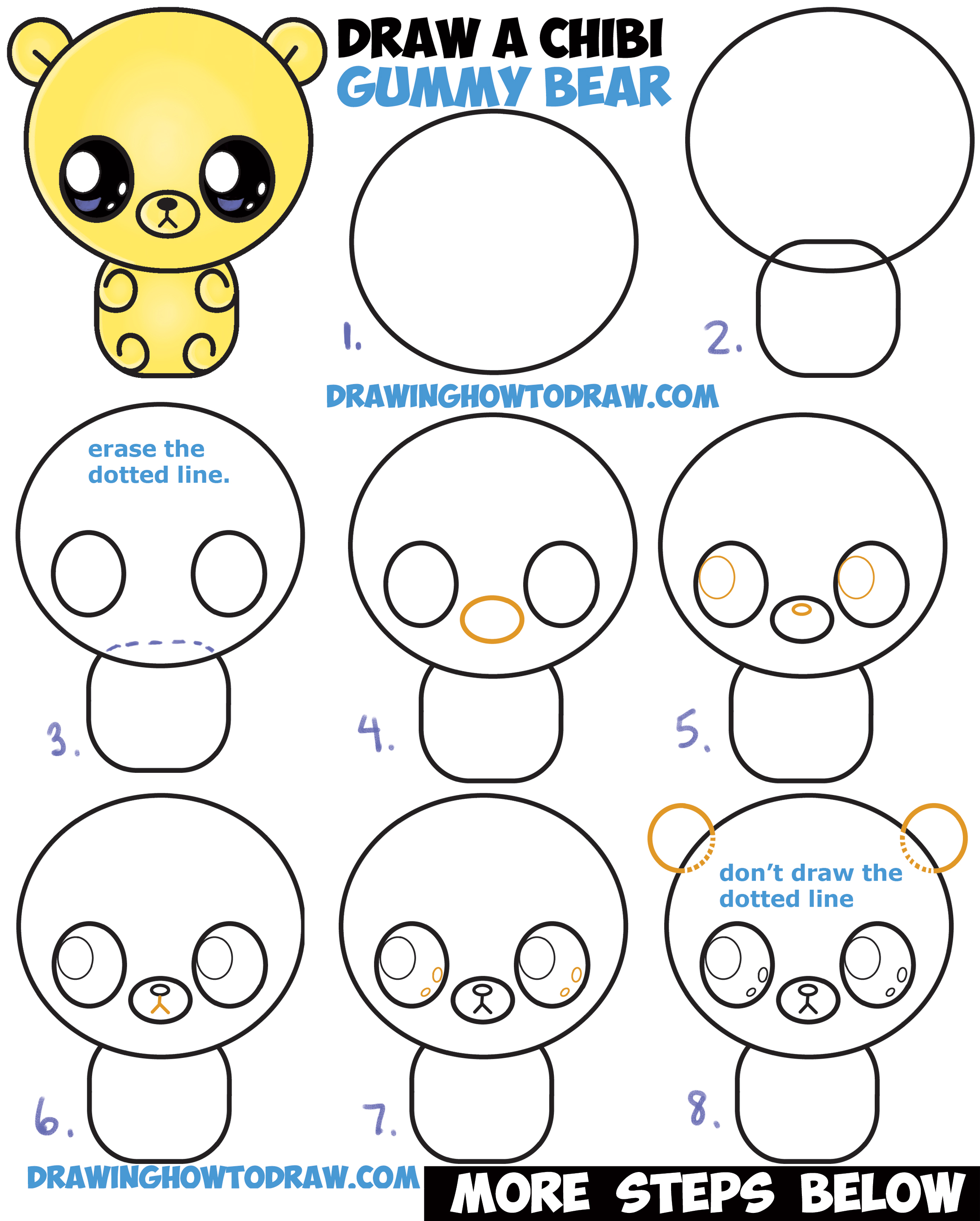 How To Draw A Cute Chibi Kawaii Cartoon Gummy Bear Easy Step By 