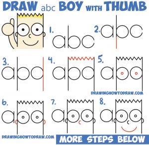 How to Draw Cute Cartoon Boy / Kid With Thumb Up from “abc” with Easy ...