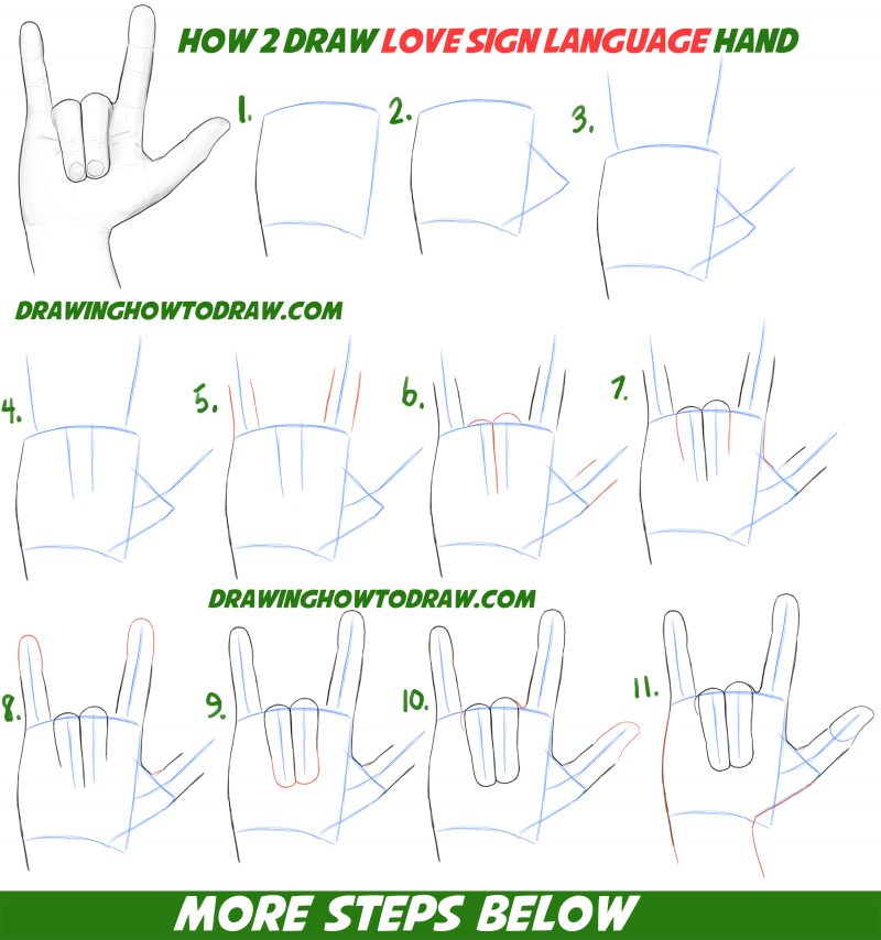 How to Draw Love Hands – Sign Language for Love – Easy Step by Step ...