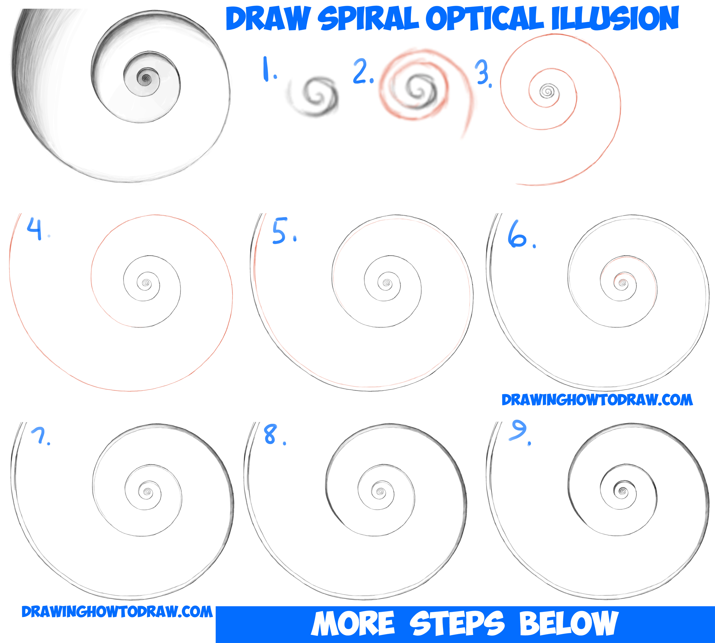 How To Draw Spiral Going Down Optical Illusion Easy Step By Step 