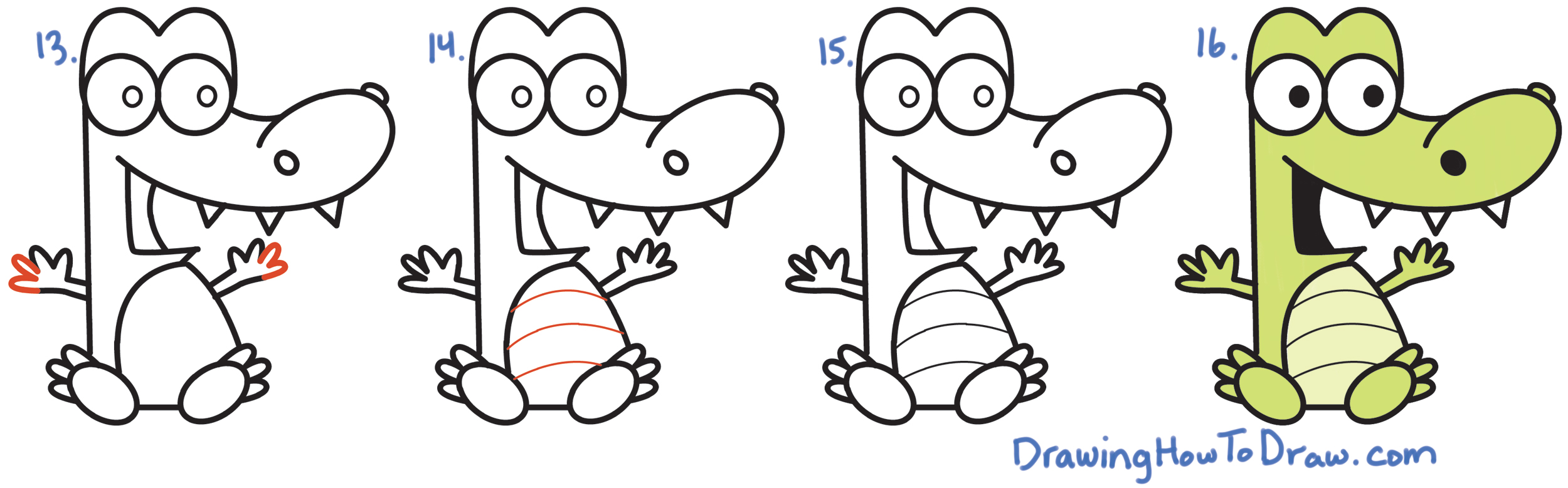 how to draw a cartoon alligator crocodile from numbers 66 easy step by step drawing tutorial for kids beginners 02