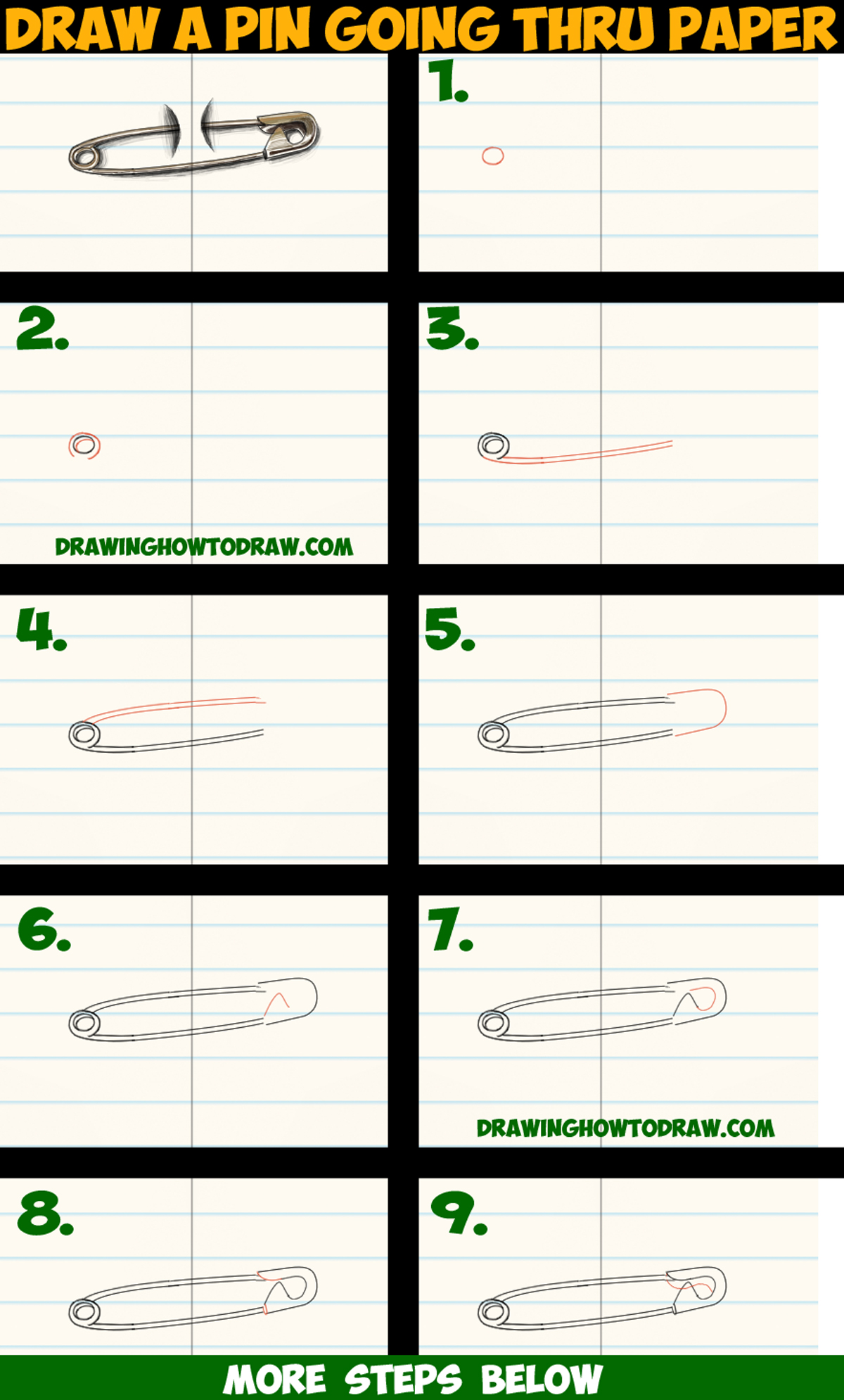 How to Draw Cool Stuff – Draw a Safety Pin Holding 2 Pieces of