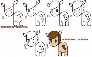 How To Draw A Cute Kawaii   Chibi Horse From Letters And Simple Shapes 