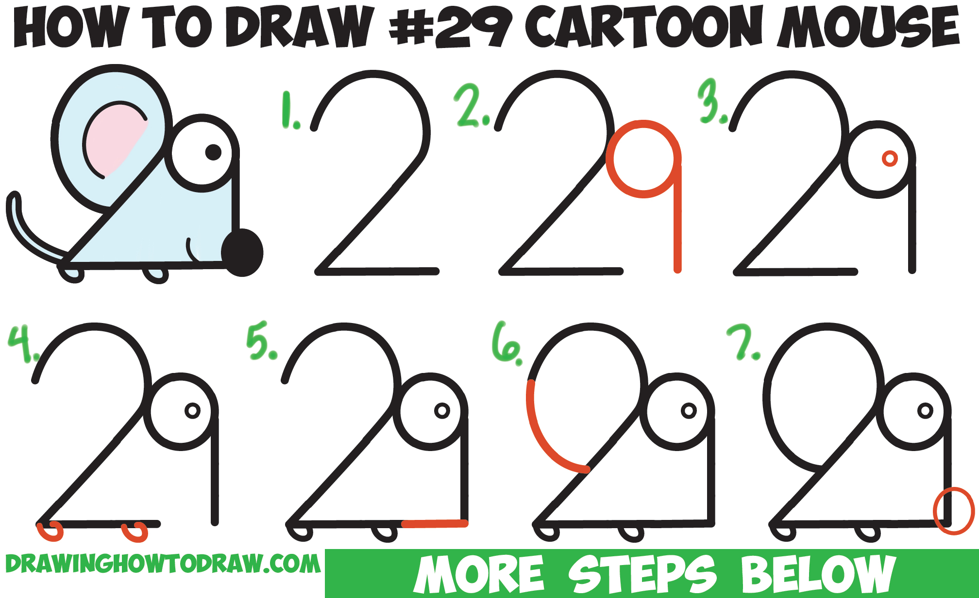 How To Draw A Cartoon Mouse From Numbers 29 In Easy Step By Step Drawing Tutorial For Kids How To Draw Step By Step Drawing Tutorials