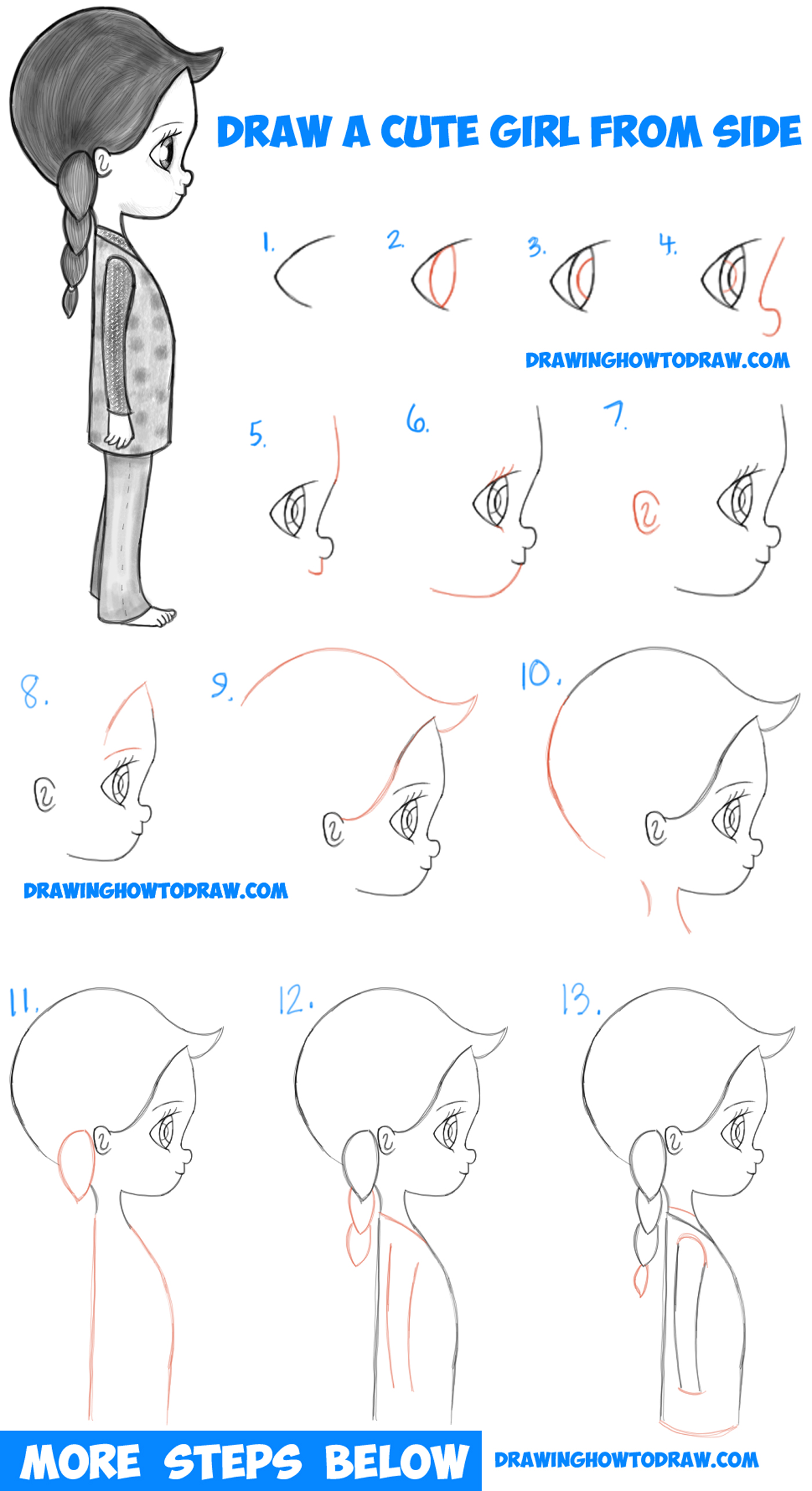 how to draw anime girl body side view