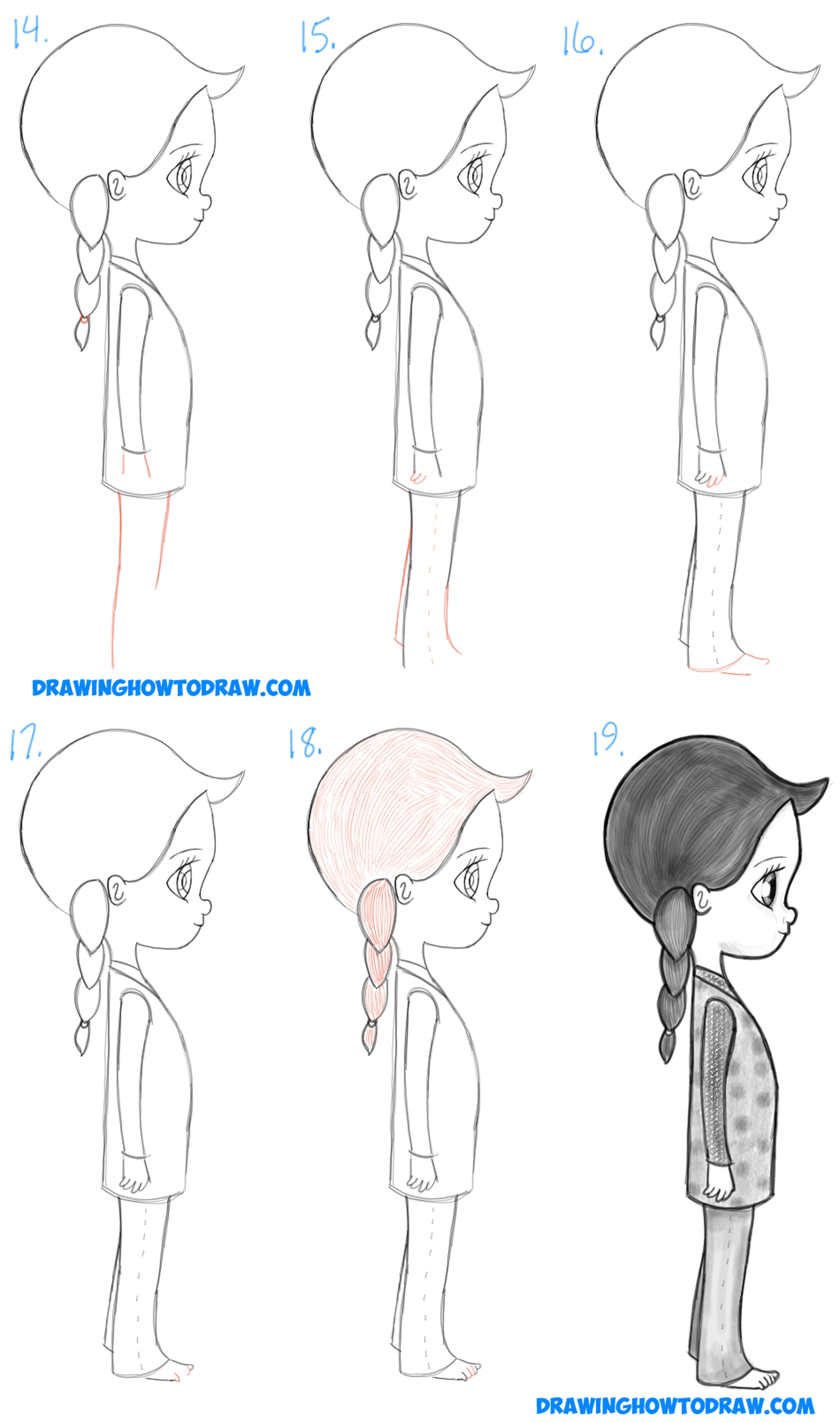How to Draw a Cute Chibi / Manga / Anime Girl from the Side View Easy