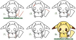 How to Draw Cute Pikachu with Costume Hood from Pokemon (Kawaii / Chibi ...