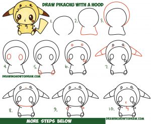 How to Draw Cute Pikachu with Costume Hood from Pokemon (Kawaii / Chibi ...