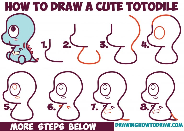 How to Draw Cute / Chibi / Kawaii Totodile from Pokemon with Easy Step ...