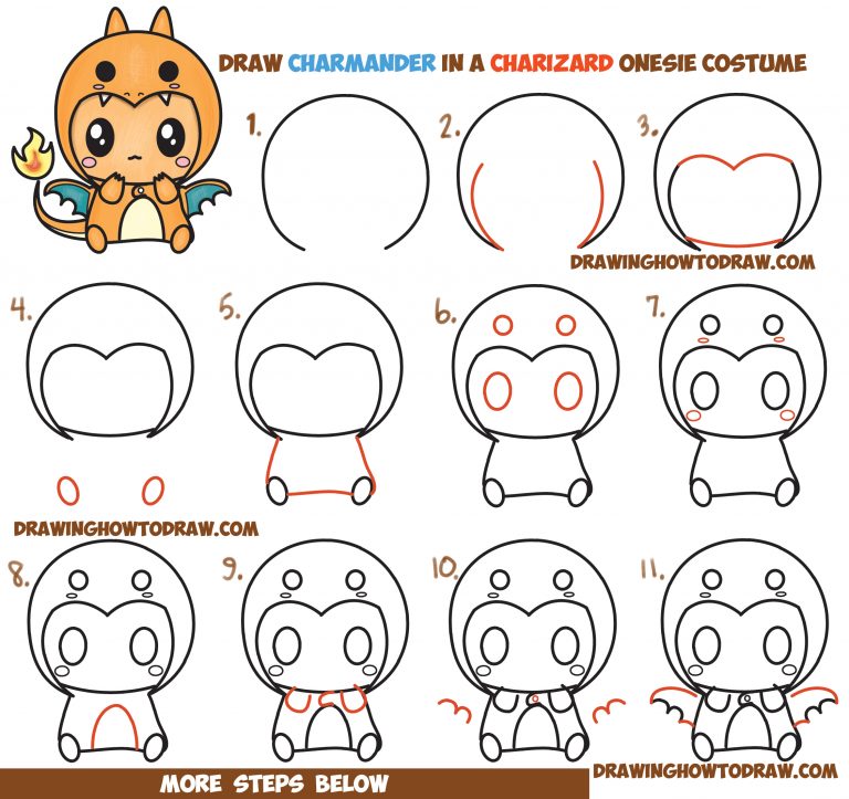How to Draw Charmander Wearing a Charizard Costume Onesie with a Hood ...
