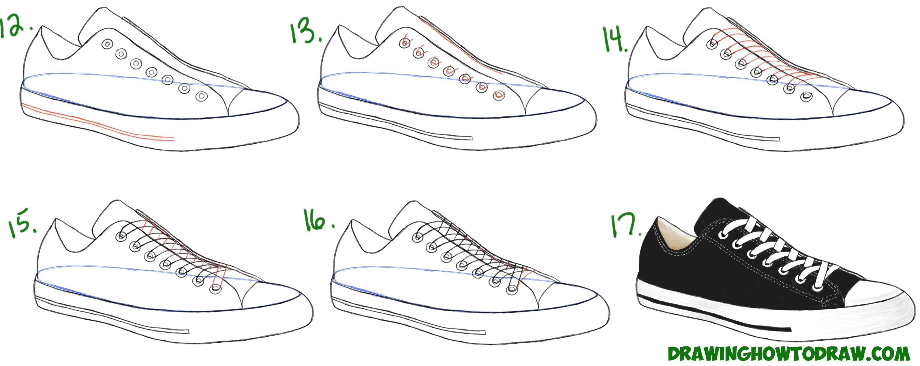 How to Draw Sneakers / Shoes with Easy Step by Step Drawing Tutorial