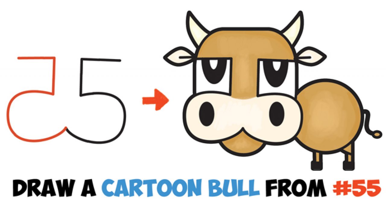 howtodraw cartoon bull cow from numbers letters easy step by step drawing tutorial for kids