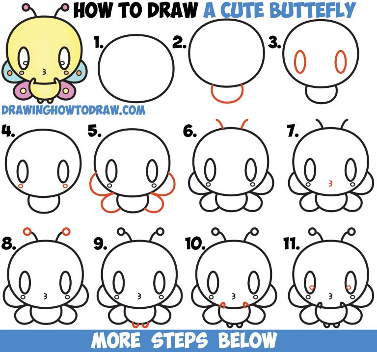 How to Draw Cute Kawaii Cartoon Butterfly Easy Step by Step Drawing ...